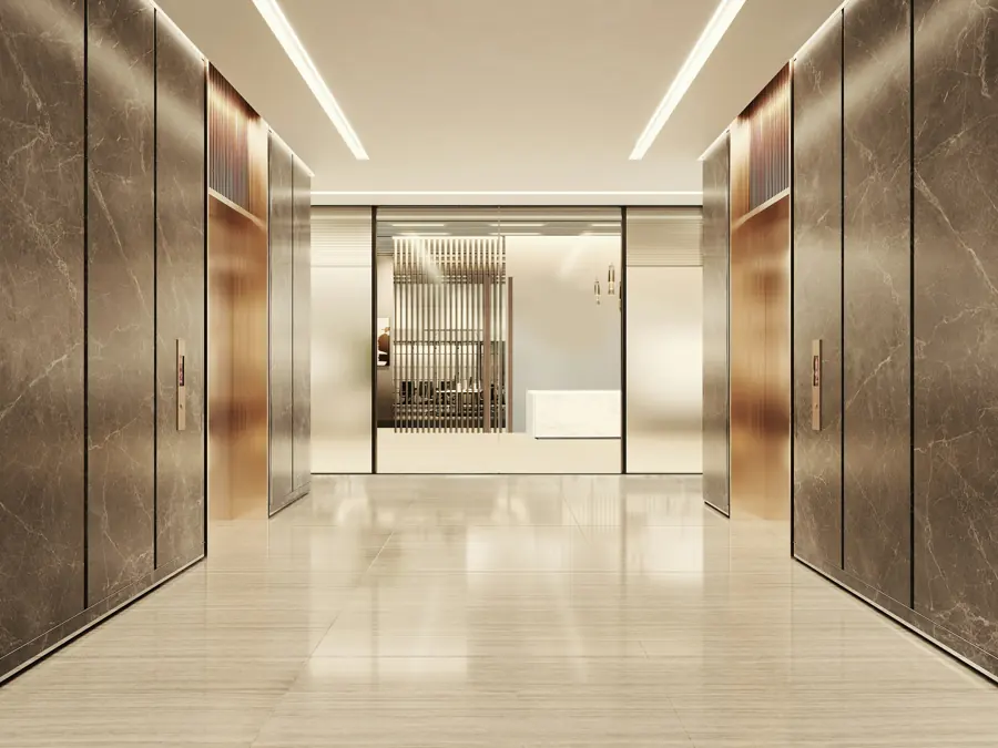 Polished marble office lobby