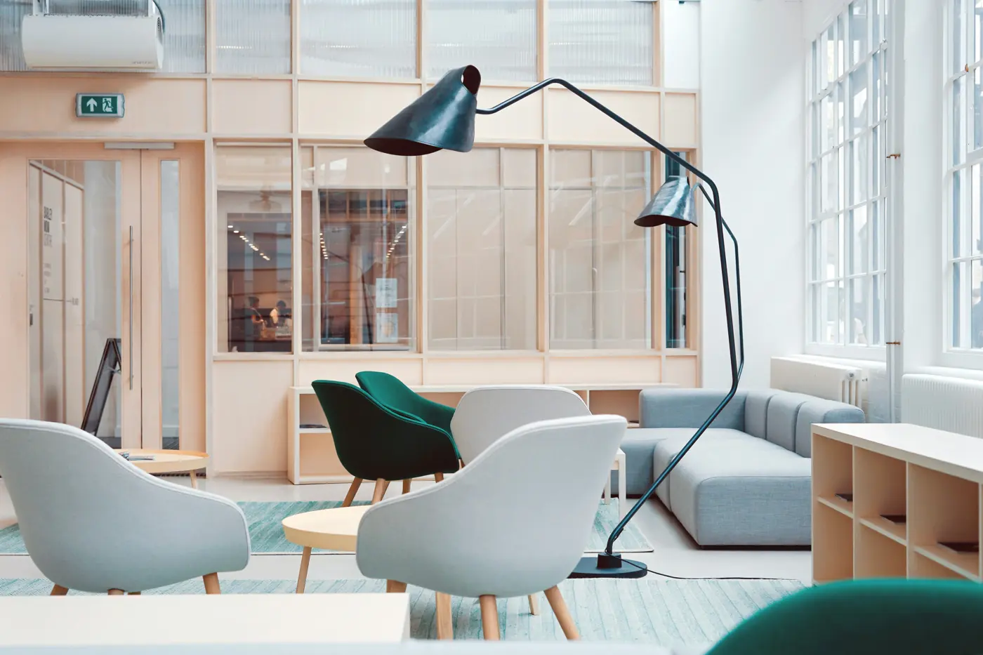 Bright, clean modern office lounge